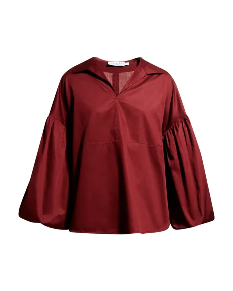 Front of a size 1X Canari Blouse in Burgundy by HARSHMAN. | dia_product_style_image_id:314126